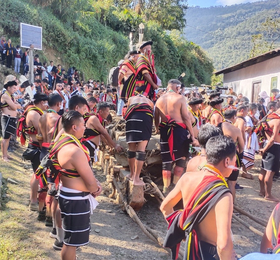 A stone pulling ceremony to commemorate 142 years of the Anglo-Naga peace treaty was held at Mezoma village on December 6. (Morung Photo)